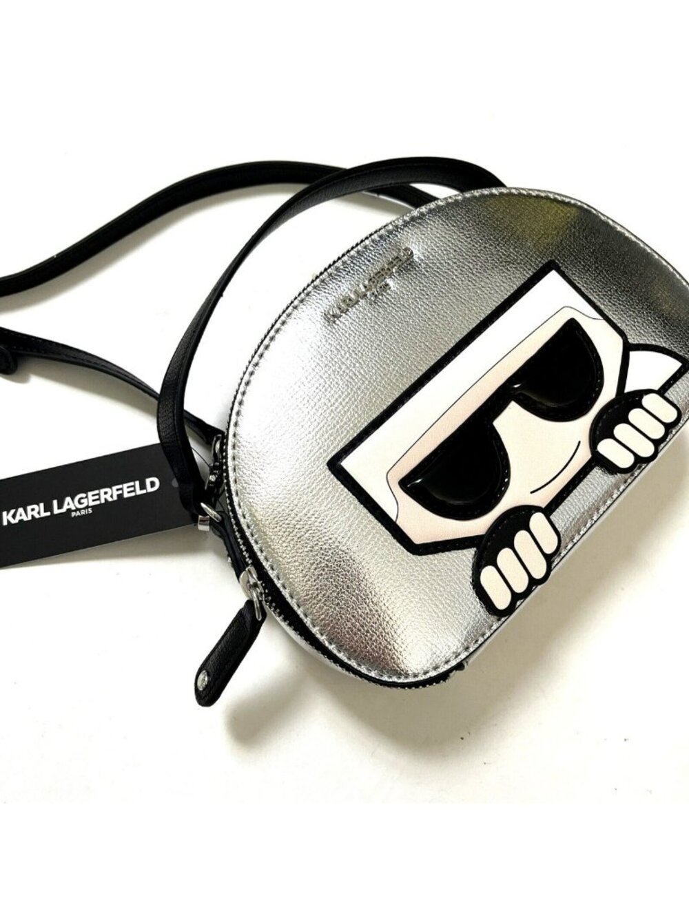 NWT Original Karl Lagerfeld Paris Maybelle Top Handle Crossbody Silver Metallic